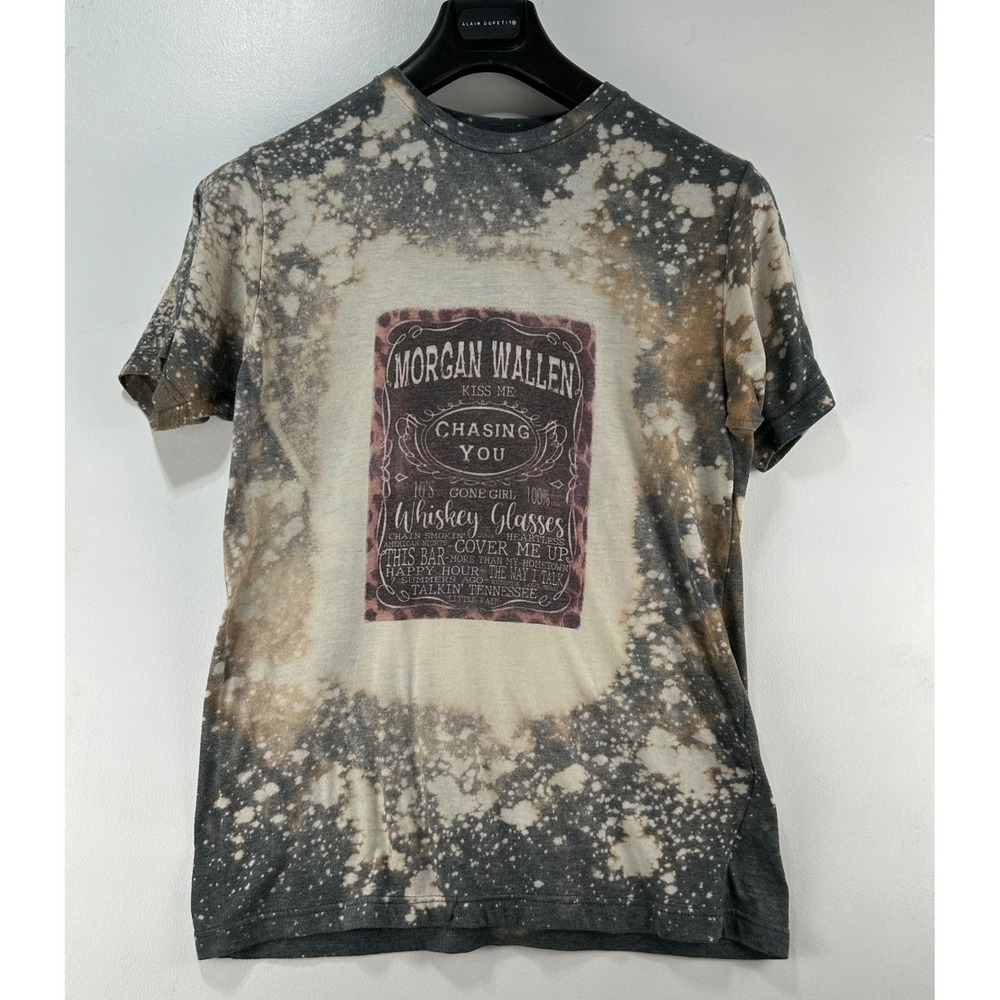 Morgan Wallen Whiskey Glasses Bleached Acid Wash Graphic T-Shirt Grey Small